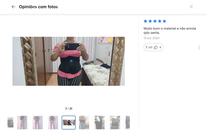 A cinta para perder peso é Muito boa, o material e não enrola quando senta.