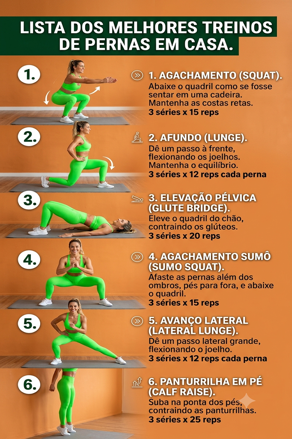 Exercícios para pernas em casa: treino de pernas 6 exercícios para fazer em casa.