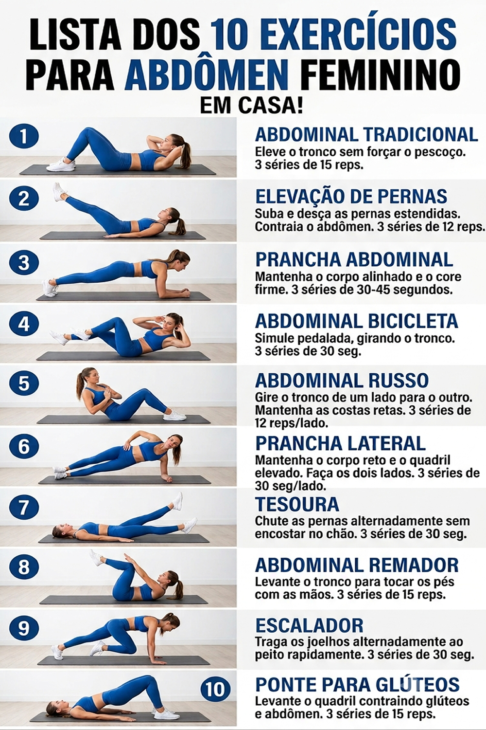 Lista dos 10 Exercícios para Abdômen Feminino em Casa!